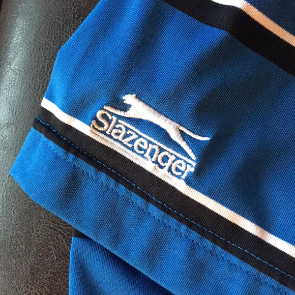 Slazenger Men's XL Golf Polo Bright Blue Striped - Picture 4 of 6